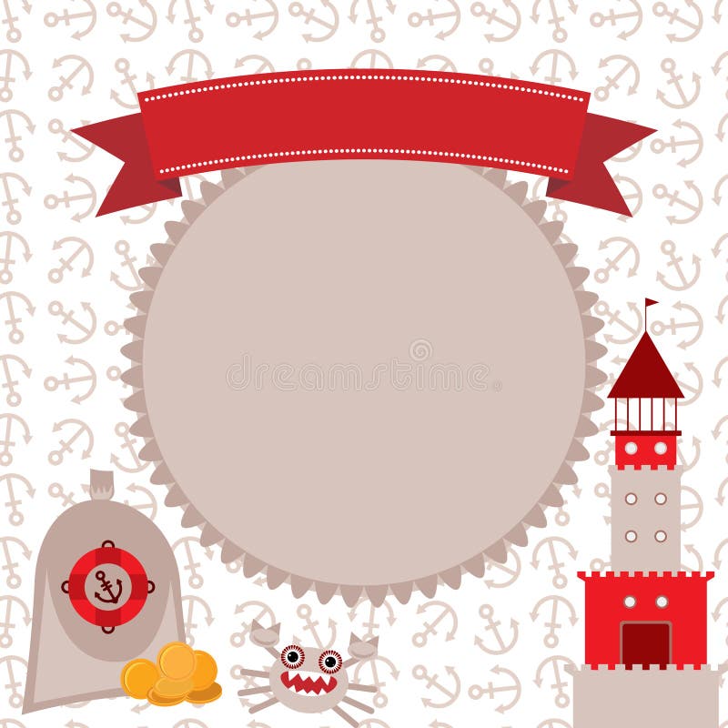 El mar lindo de la tarjeta náutica del pedazo del vintage se opone rojo y gris de la colección Vector libre illustration El mar lindo de la tarjeta náutica del pedazo del vintage se opone rojo y gris de la colección Vector libre illustration