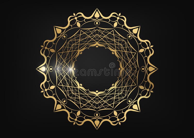 El marco redondo decorativo del oro para el diseño con el laser cortó el ornamento Mandala de oro de lujo del círculo Una plantil stock de ilustración El marco redondo decorativo del oro para el diseño con el laser cortó el ornamento Mandala de oro de lujo del círculo Una plantil stock de ilustración