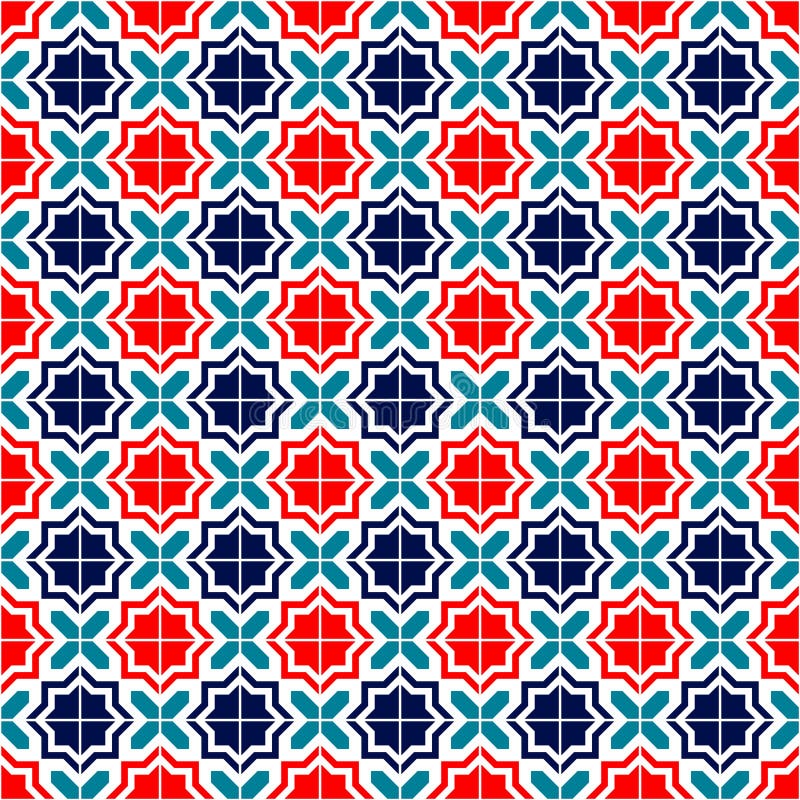 El marroquí azul del rojo y blanco teja el modelo inconsútil, vector stock de ilustración El marroquí azul del rojo y blanco teja el modelo inconsútil, vector stock de ilustración