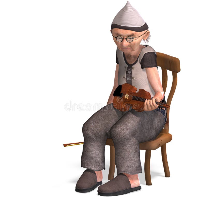 3D rendering of a funny senior playing the violin with clipping path and shadow over white. 3D rendering of a funny senior playing the violin with clipping path and shadow over white