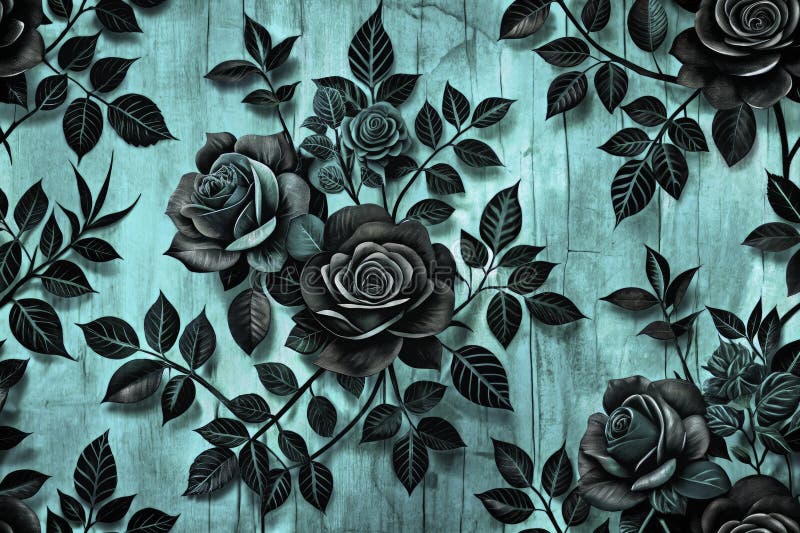 El misterioso arte de la exploración urbana imprime rosas oscuras sobre un audaz fondo turquesa un diseño gráfico para una audaz ilustración del vector