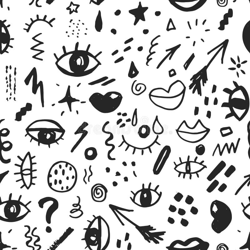 El modelo inconsútil con la mano dibujada bosquejó los ojos y los labios, fondo abstracto de los elementos del garabato Impresión libre illustration El modelo inconsútil con la mano dibujada bosquejó los ojos y los labios, fondo abstracto de los elementos del garabato Impresión libre illustration