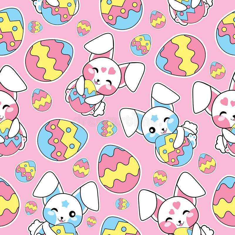 El modelo inconsútil de Pascua con los conejos lindos y los huevos coloridos en el fondo rosado para el niño papel wallpaper, de ilustración del vector El modelo inconsútil de Pascua con los conejos lindos y los huevos coloridos en el fondo rosado para el niño papel wallpaper, de ilustración del vector