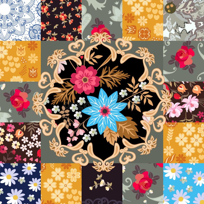 El modelo sin fin del remiendo con floral lindo y Paisley adornan en vector Motivos indios, indonesios, turcos stylization ilustración del vector El modelo sin fin del remiendo con floral lindo y Paisley adornan en vector Motivos indios, indonesios, turcos stylization ilustración del vector