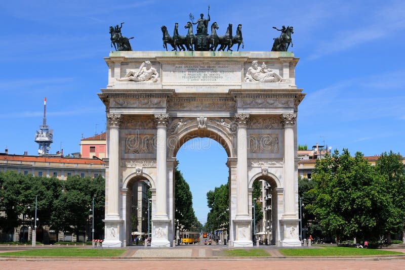 El monumento del paso del della de Arco en Milano, Italia
