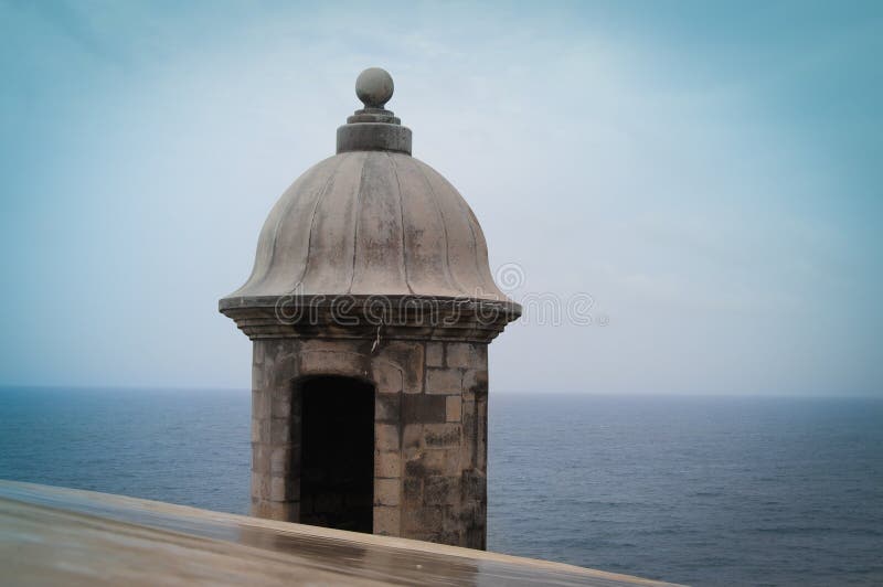 Guerite at Fort El Morro (Castillo San Felipe del Morro) in San Juan, Puerto Rico. Fort San Felipe del Morro is a sixteenth-century citadel which lies on the northwestern-most point of the islet of San Juan, Puerto Rico. Named in honor of King Philip II of Spain. Guerite at Fort El Morro (Castillo San Felipe del Morro) in San Juan, Puerto Rico. Fort San Felipe del Morro is a sixteenth-century citadel which lies on the northwestern-most point of the islet of San Juan, Puerto Rico. Named in honor of King Philip II of Spain.