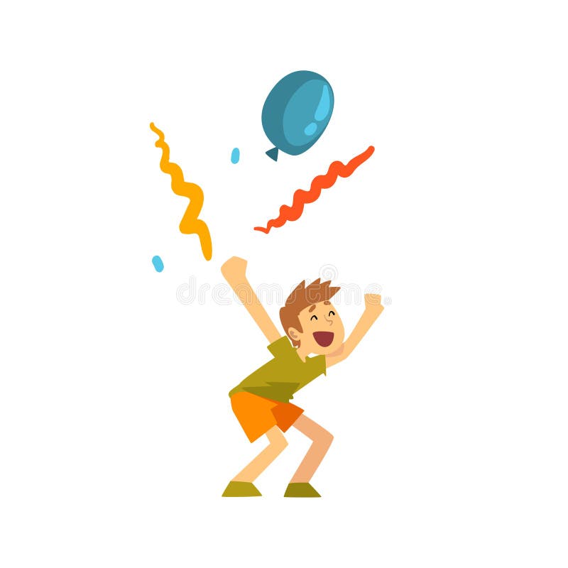 El muchacho de risa lindo en los niños va de fiesta, niño feliz que se divierte en el cumpleaños, partido del carnaval o vector d stock de ilustración El muchacho de risa lindo en los niños va de fiesta, niño feliz que se divierte en el cumpleaños, partido del carnaval o vector d stock de ilustración