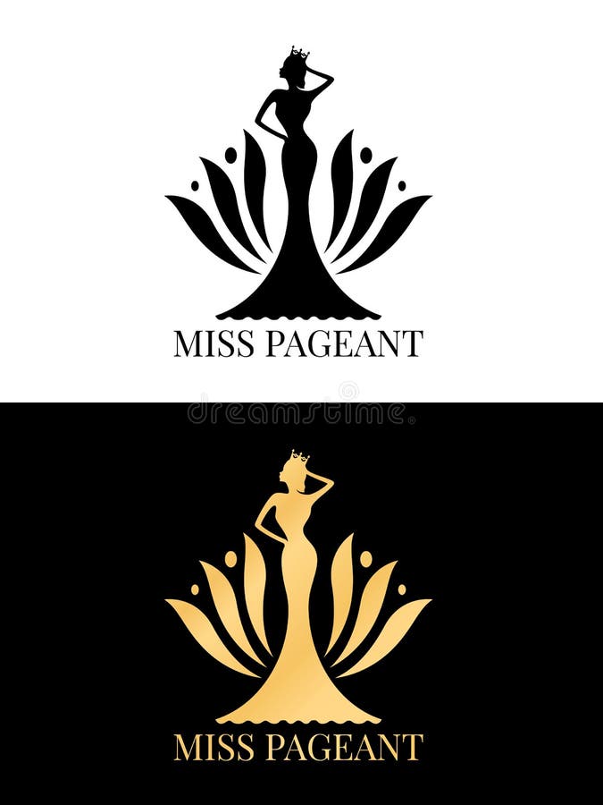 El negro y la muestra del logotipo del desfile de la Srta. del oro con la reina de belleza llevan un diseño del vector del conte