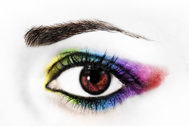 El Ojo De La Mujer Con Maquillaje Del Arco Iris Imagen de archivo - Imagen  de belleza, deslumbrar: 56431553