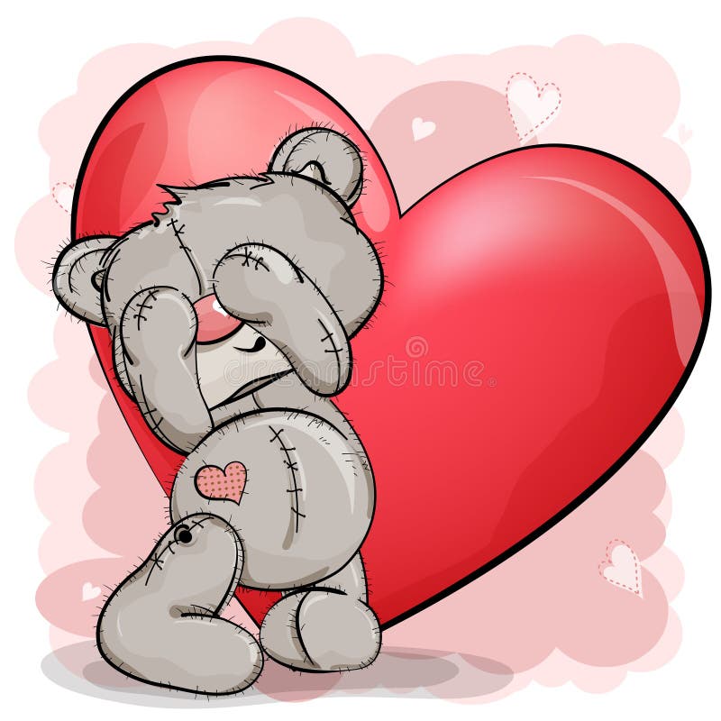 El oso de peluche se coloca con el suyo observa cerrado, y detrás de él un rojo grande libre illustration El oso de peluche se coloca con el suyo observa cerrado, y detrás de él un rojo grande libre illustration