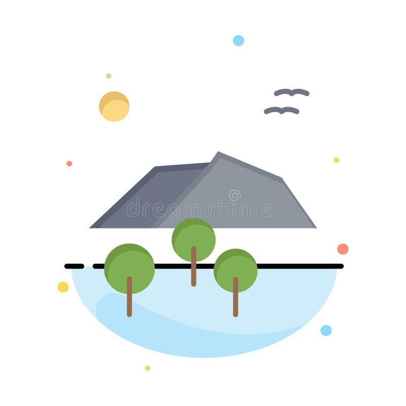 El paisaje, montaña, árbol, pájaros resume la plantilla plana del icono del color libre illustration El paisaje, montaña, árbol, pájaros resume la plantilla plana del icono del color libre illustration