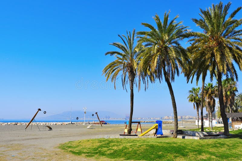 El Palo Beach in Malaga, Spain Stock Image - Image of buildings, play
