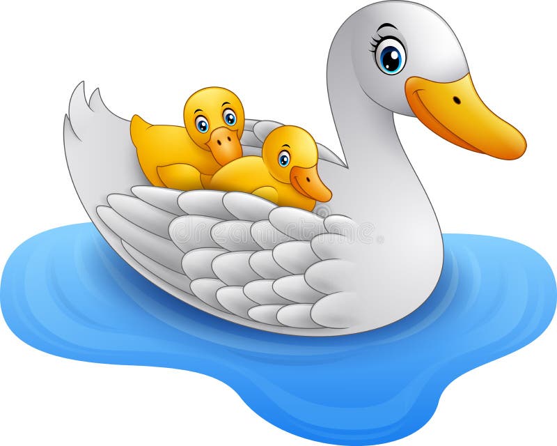 El pato de la madre de la historieta con el pato del bebé flota en el agua libre illustration El pato de la madre de la historieta con el pato del bebé flota en el agua libre illustration