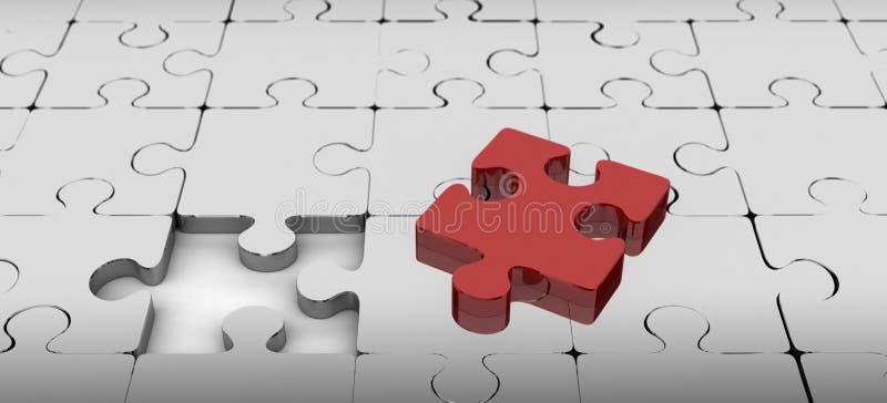 Metallic jigsaw game and one red missing piece which is waiting to be placed correctly. Concept for missing piece to solve a problem. Key person needed. Metallic jigsaw game and one red missing piece which is waiting to be placed correctly. Concept for missing piece to solve a problem. Key person needed.