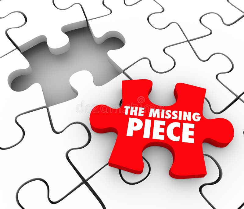 The Missing Piece words on a red puzzle piece to complete a puzzle and finish, end or wrap up a project, job, task or challenge. The Missing Piece words on a red puzzle piece to complete a puzzle and finish, end or wrap up a project, job, task or challenge