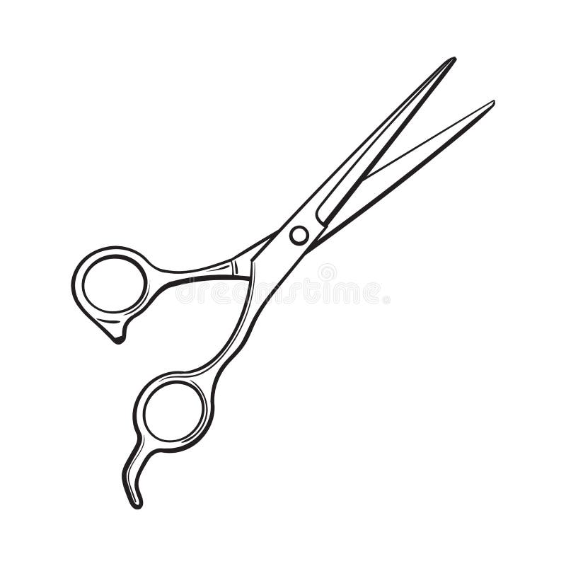 El peluquero profesional del acero inoxidable scissors, ejemplo del vector del estilo del bosquejo