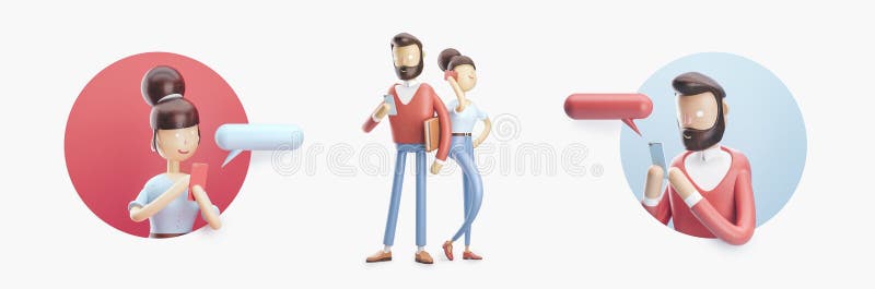 El personaje de dibujos animados está enviando un mensaje de su teléfono Sistema del ejemplo 3d stock de ilustración El personaje de dibujos animados está enviando un mensaje de su teléfono Sistema del ejemplo 3d stock de ilustración