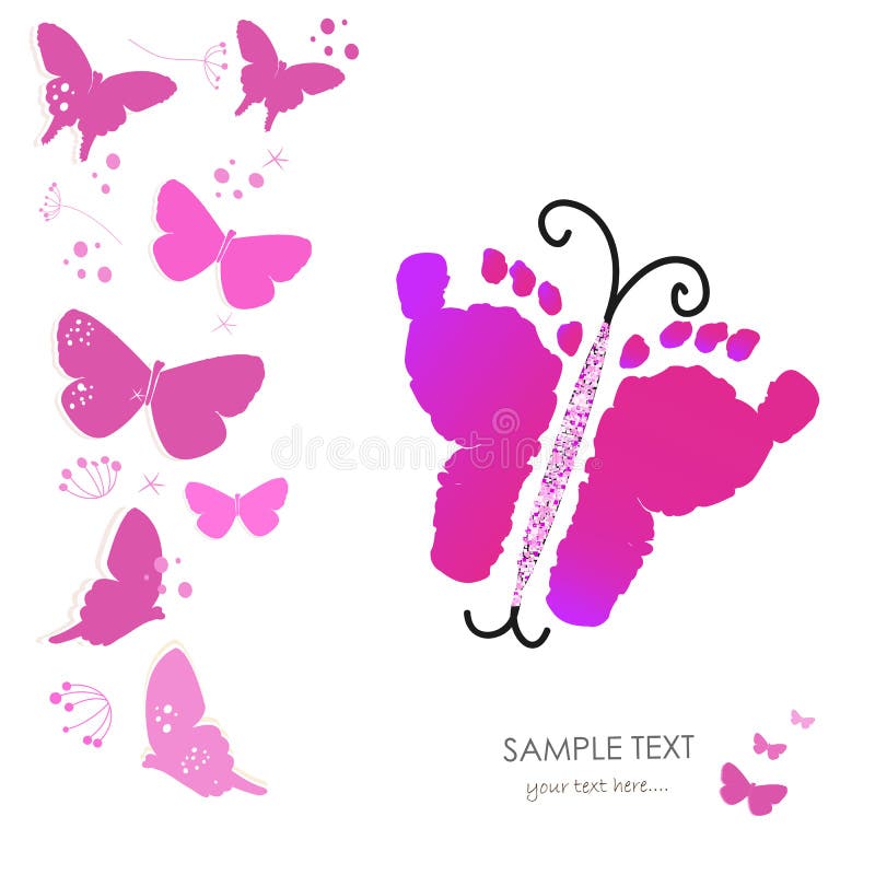 El pie del bebé vector recién nacido de la tarjeta imprime y de felicitación del bebé de la mariposa ilustración del vector El pie del bebé vector recién nacido de la tarjeta imprime y de felicitación del bebé de la mariposa ilustración del vector