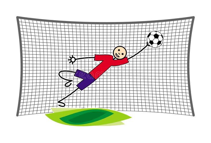El portero del fútbol/del fútbol en la puerta coge la bola en un salto Cuadro del vector stock de ilustración El portero del fútbol/del fútbol en la puerta coge la bola en un salto Cuadro del vector stock de ilustración