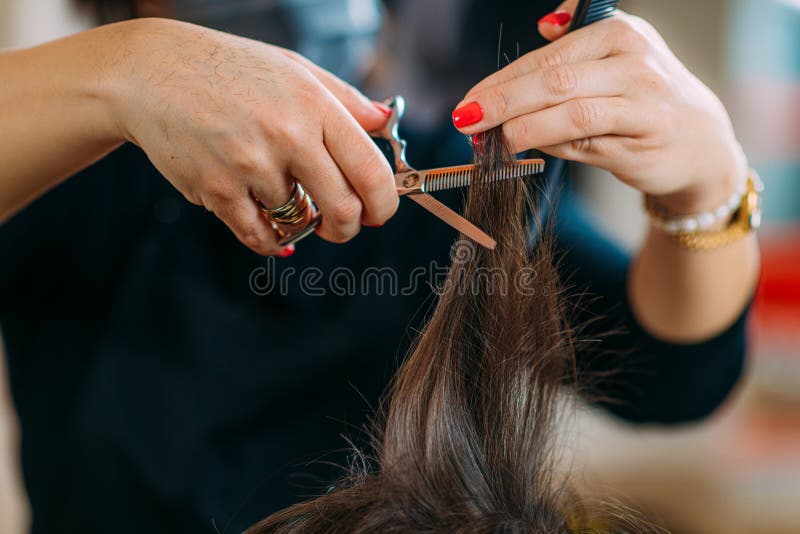 El primer plano de los peluqueros las manos fotografía de archivo libre de regalías