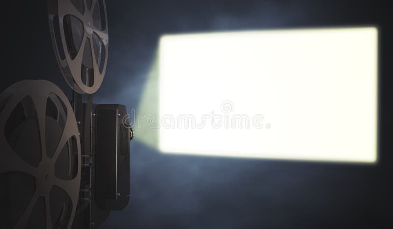 El proyector de película del vintage está proyectando la pantalla en blanco en la pared 3D rindió la ilustración ilustración del vector El proyector de película del vintage está proyectando la pantalla en blanco en la pared 3D rindió la ilustración ilustración del vector