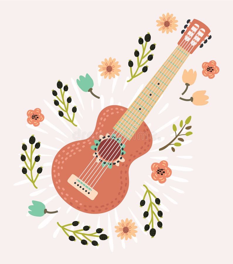 El ramo colorido del vector florece música de la guitarra ilustración del vector El ramo colorido del vector florece música de la guitarra ilustración del vector