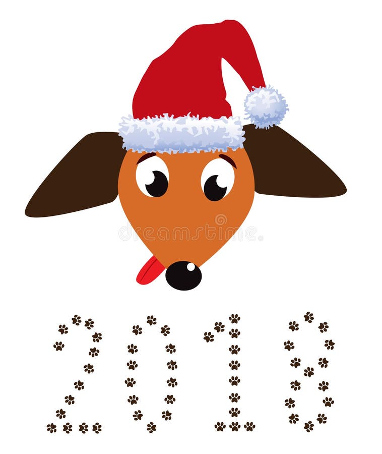 El retrato del perro basset lindo se vistió en sombrero y nume rojos del ` s de santa ilustración del vector El retrato del perro basset lindo se vistió en sombrero y nume rojos del ` s de santa ilustración del vector