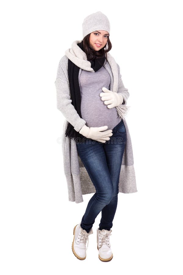 El Retrato Integral La Mujer Embarazada En Ropa Caliente Invierno Es Foto de archivo - Imagen de cuidado,