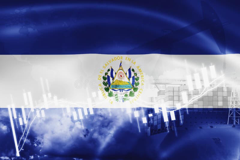 El Salvador flag, stock market, exchange economy and Trade, oil production, container ship in export and import business and royalty free illustration El Salvador flag, stock market, exchange economy and Trade, oil production, container ship in export and import business and royalty free illustration