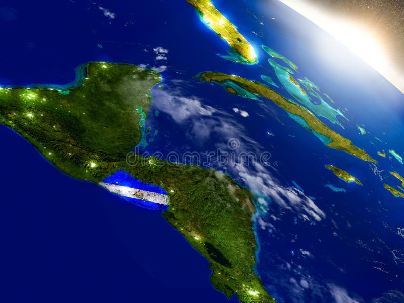 El Salvador med flaggan i resningsol royaltyfri illustrationer El Salvador med flaggan i resningsol royaltyfri illustrationer