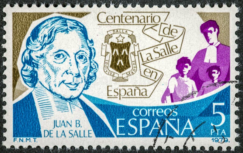 El sello impreso en España muestra a Juan B De La Salle fotografía de archivo libre de regalías El sello impreso en España muestra a Juan B De La Salle fotografía de archivo libre de regalías