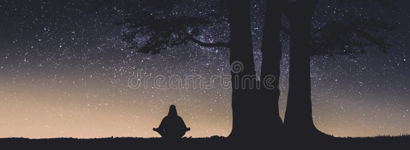 El ser humano medita debajo del árbol grande Stylization de Instagram imagen de archivo El ser humano medita debajo del árbol grande Stylization de Instagram imagen de archivo
