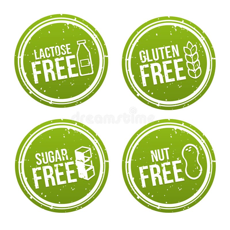El sistema de alergénico libera insignias Sin lactosa, el gluten libera, azúcar libre, nuez libre Muestras dibujadas mano del vec ilustración del vector El sistema de alergénico libera insignias Sin lactosa, el gluten libera, azúcar libre, nuez libre Muestras dibujadas mano del vec ilustración del vector