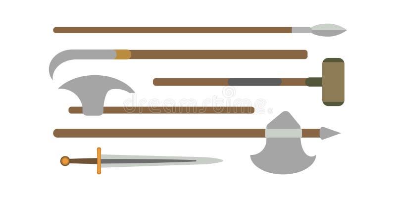 El sistema de diversas armas medievales vector ejemplos planos