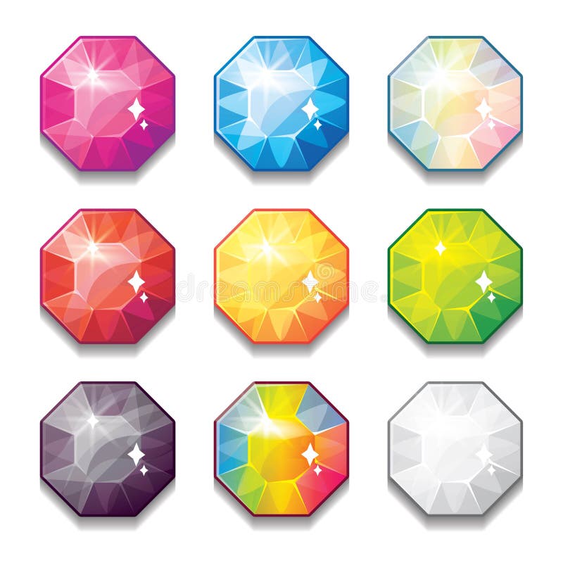 El sistema de diversos cristales del color de la historieta, piedras preciosas, diamantes vector la colección de los activos del stock de ilustración