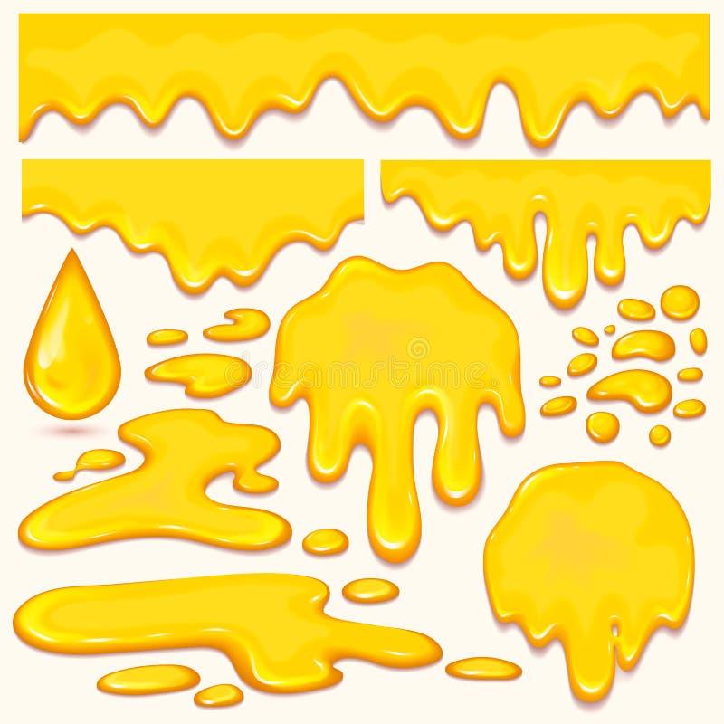 El sistema de gotas y de amarillo anaranjados de la miel salpica el ejemplo líquido del vector del goteo de la comida de oro sana