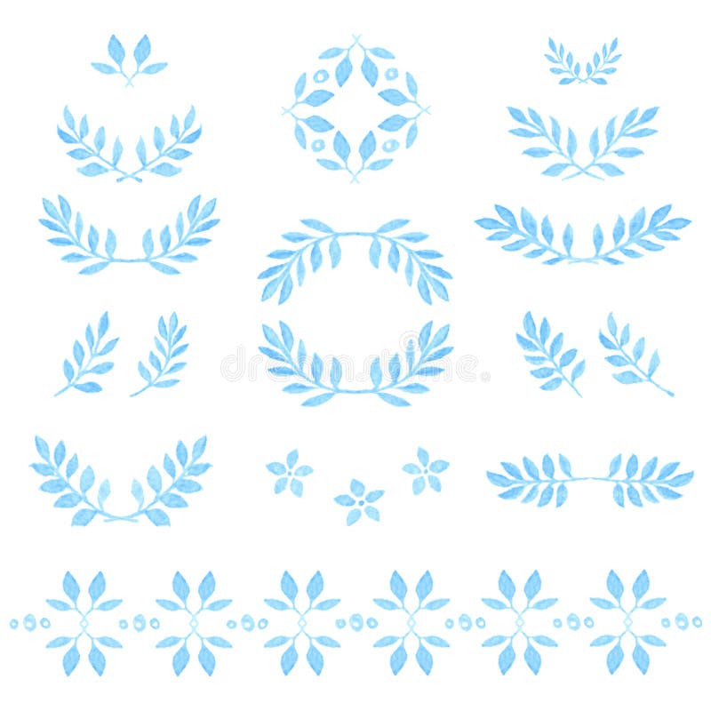 El sistema de la acuarela del vector se va, las insignias, florales stock de ilustración El sistema de la acuarela del vector se va, las insignias, florales stock de ilustración