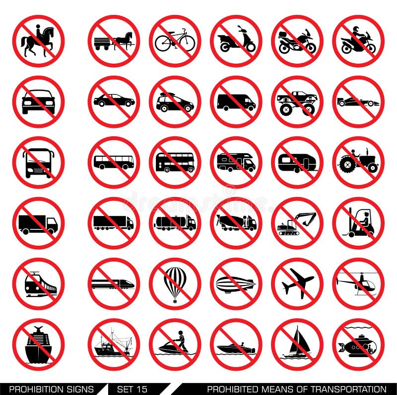El sistema de la prohibición firma para diversos medios del transporte libre illustration El sistema de la prohibición firma para diversos medios del transporte libre illustration