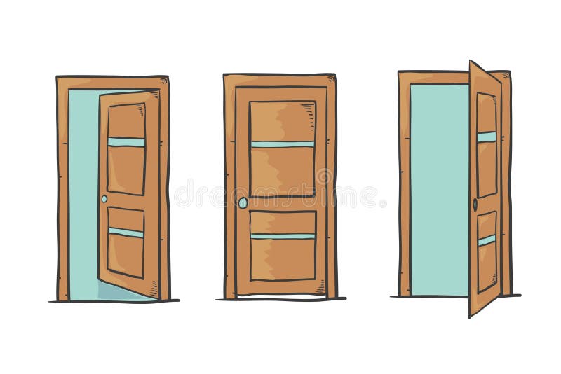El sistema de puertas de la historieta, cerrado y se abre, en blanco stock de ilustración El sistema de puertas de la historieta, cerrado y se abre, en blanco stock de ilustración
