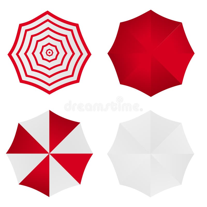 El sistema de rojo blanco rayó la obra clásica en blanco abierta alrededor del paraguas de la lluvia Mofa de la visión superior p ilustración del vector El sistema de rojo blanco rayó la obra clásica en blanco abierta alrededor del paraguas de la lluvia Mofa de la visión superior p ilustración del vector