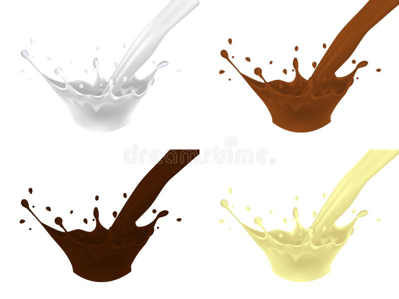 El sistema de salpica de un jet de la leche, chocolate con leche, chocolate oscuro, chocolate blanco stock de ilustración El sistema de salpica de un jet de la leche, chocolate con leche, chocolate oscuro, chocolate blanco stock de ilustración