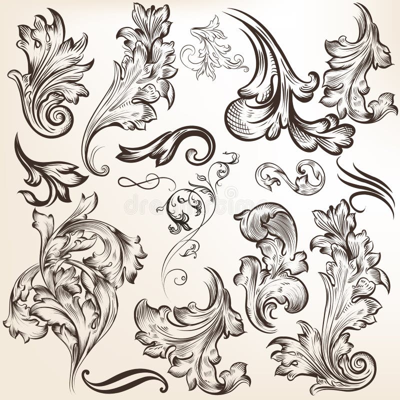 El sistema de vintage del vector remolina para el diseño stock de ilustración El sistema de vintage del vector remolina para el diseño stock de ilustración