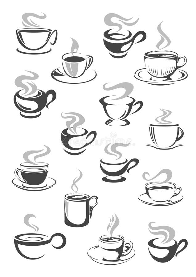 El sistema del icono de la taza de café y de la taza del té para la bebida diseña