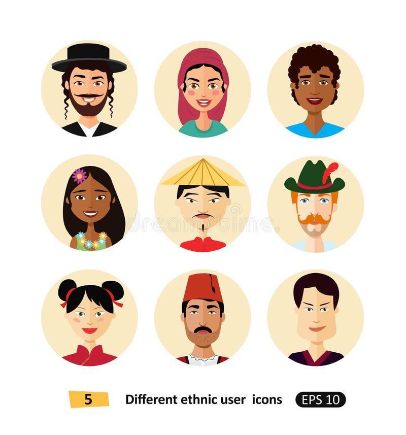 El sistema del icono internacional del avatar de la gente del hombre y de la mujer se vistió en iconos planos de los usuarios de ilustración del vector El sistema del icono internacional del avatar de la gente del hombre y de la mujer se vistió en iconos planos de los usuarios de ilustración del vector