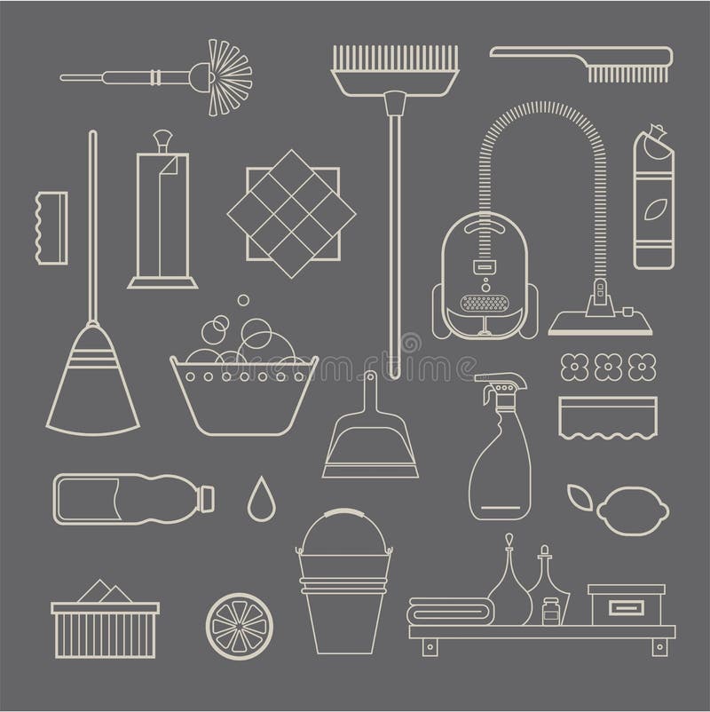 Vector set of stylized cleaning tools icons. Vector set of stylized cleaning tools icons