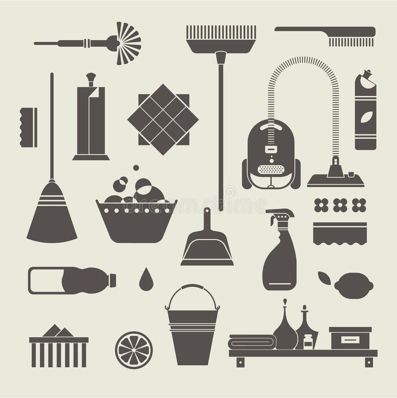 Vector set of stylized cleaning tools icons. Vector set of stylized cleaning tools icons