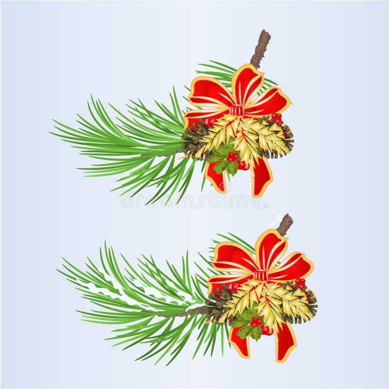 El sistema los ornamentos de la Navidad de la decoración de la Navidad y del Año Nuevo con la cinta y los conos y el vintage de l libre illustration El sistema los ornamentos de la Navidad de la decoración de la Navidad y del Año Nuevo con la cinta y los conos y el vintage de l libre illustration