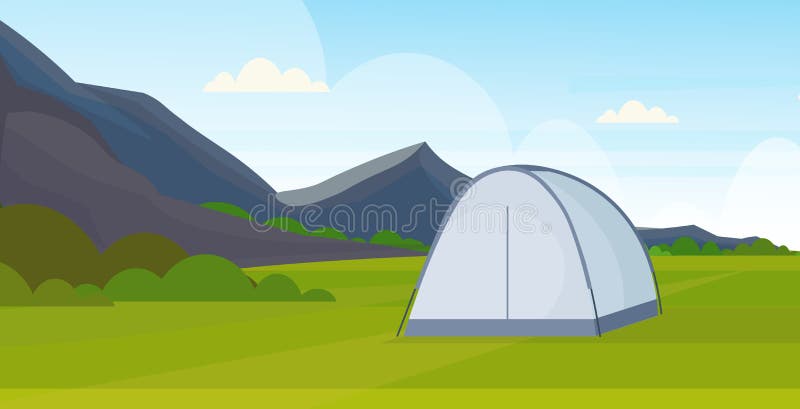 El sitio para acampar del área que acampa de la tienda cerca de las montañas del concepto de las vacaciones del viaje del campame stock de ilustración El sitio para acampar del área que acampa de la tienda cerca de las montañas del concepto de las vacaciones del viaje del campame stock de ilustración
