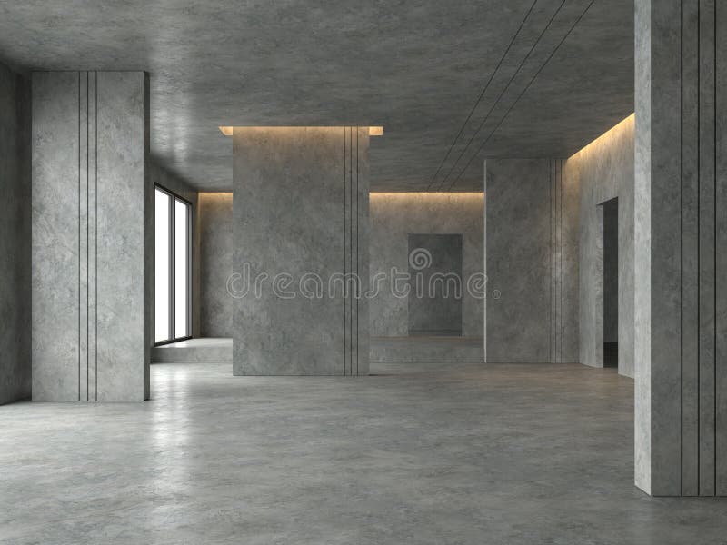 El sitio vacío del espacio del desván con el piso concreto y la pared 3d rinden