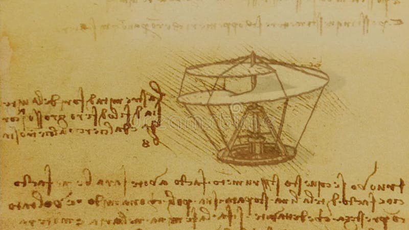 El sketch de helicópteros leonardo da vinci cobra vida y un helicóptero 3d vuela lejos